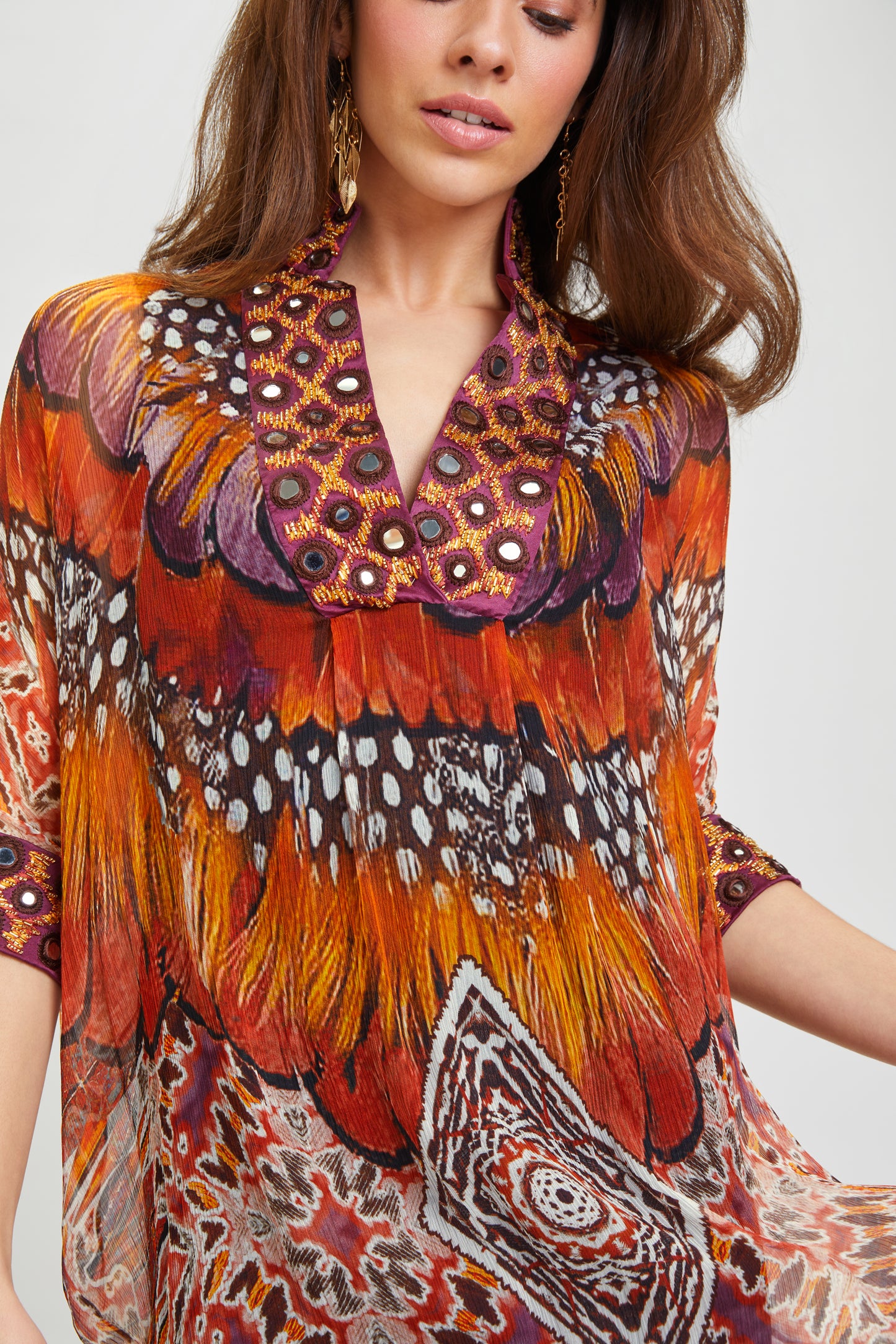HELMETED HORNBILL SILK CAFTAN