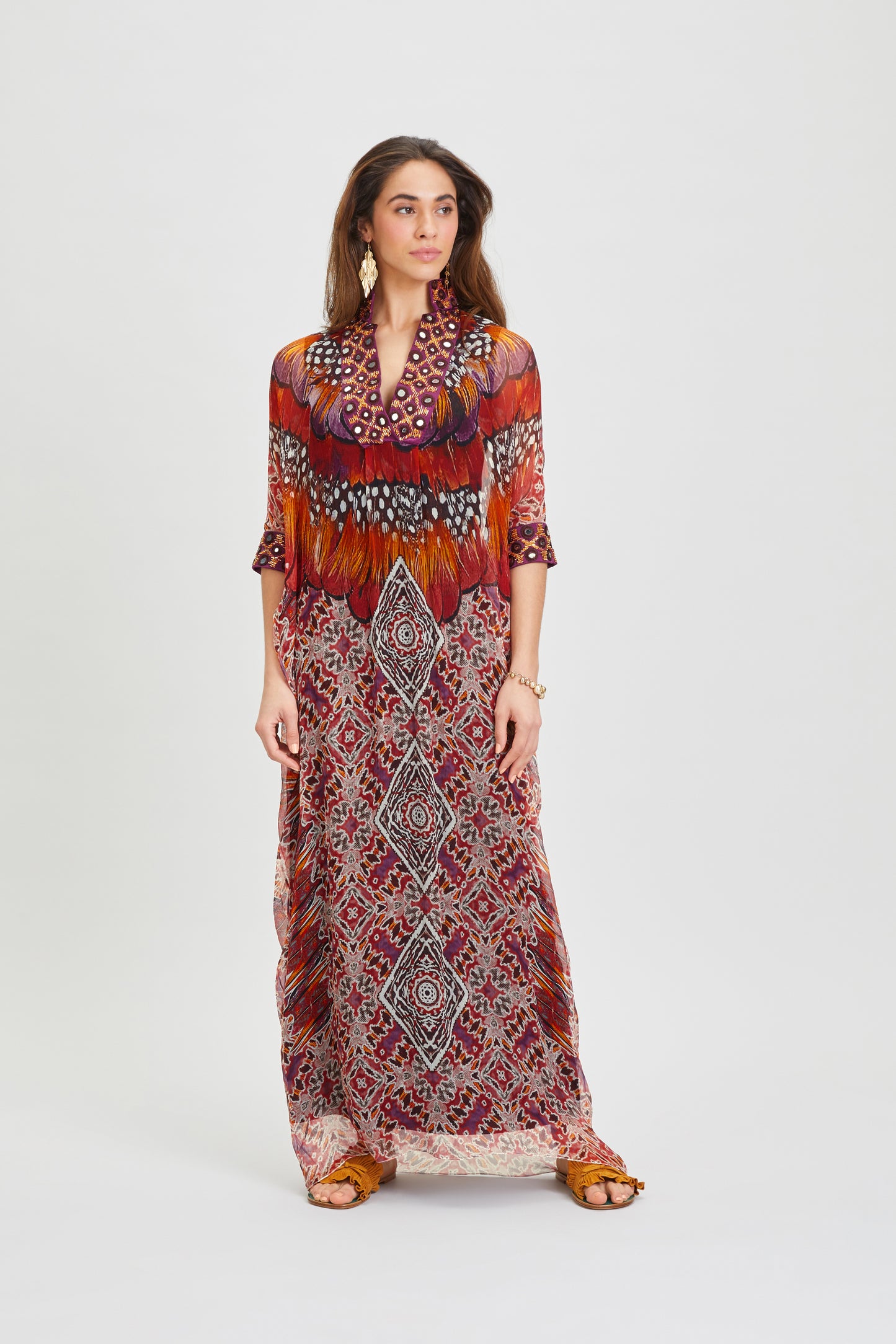 HELMETED HORNBILL SILK CAFTAN
