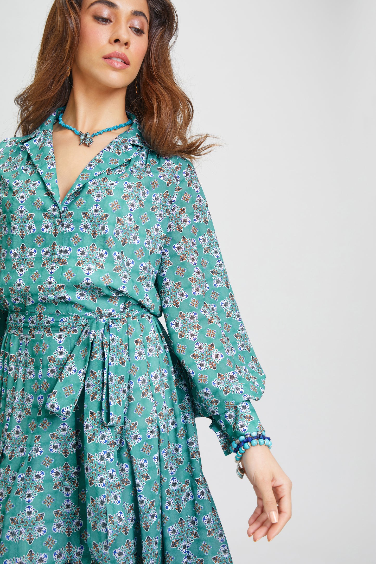 KALASIA SILK MAXI SHIRTDRESS