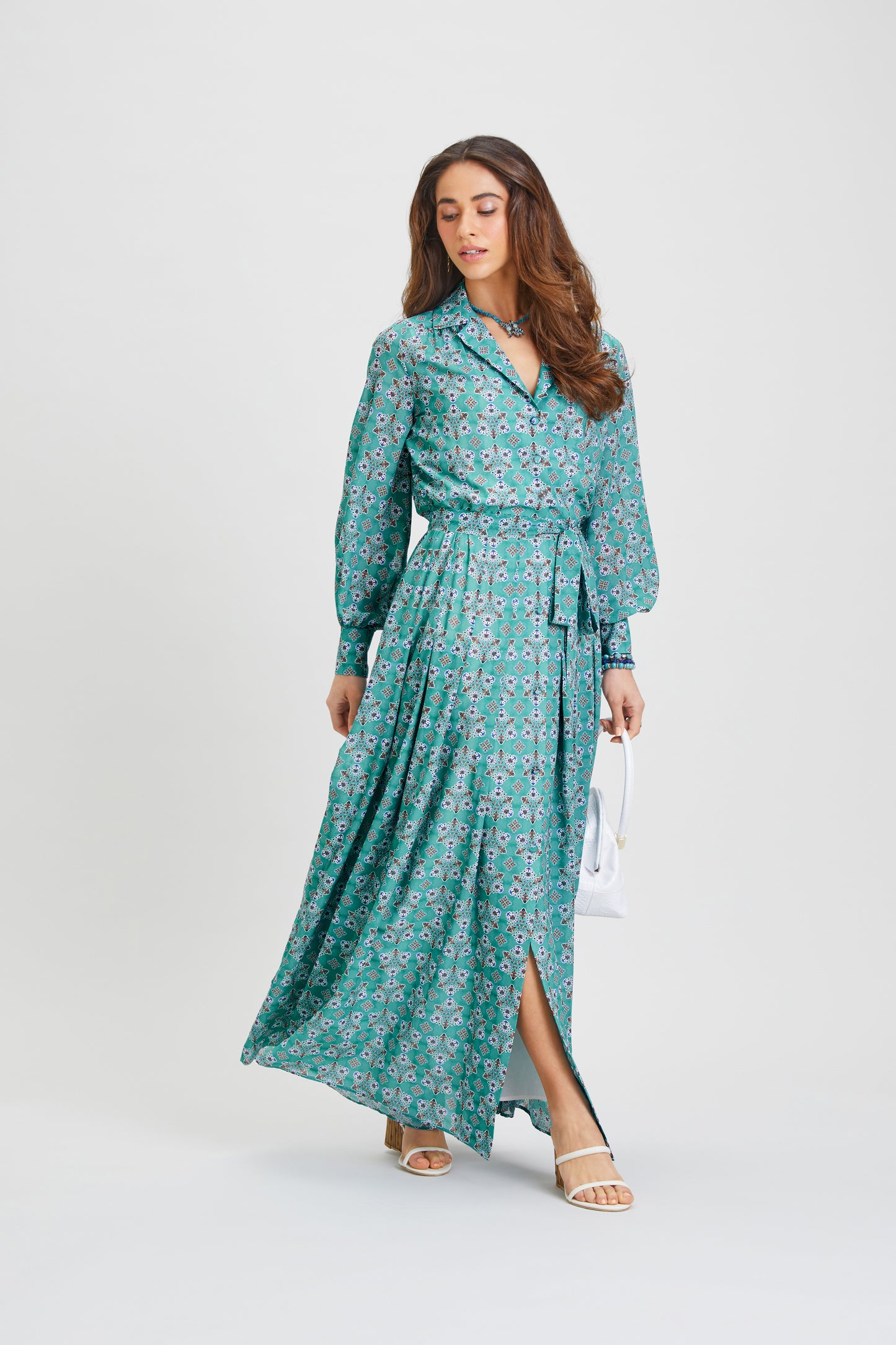 KALASIA SILK MAXI SHIRTDRESS