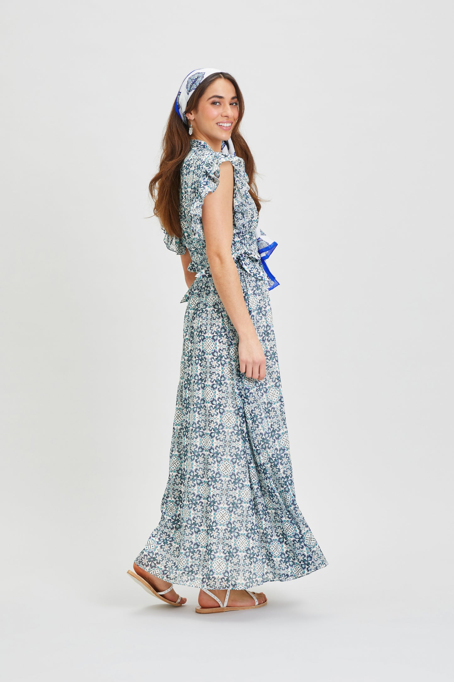 KIANA SILK MIDI DRESS WITH FRILLED CAP SLEEVES