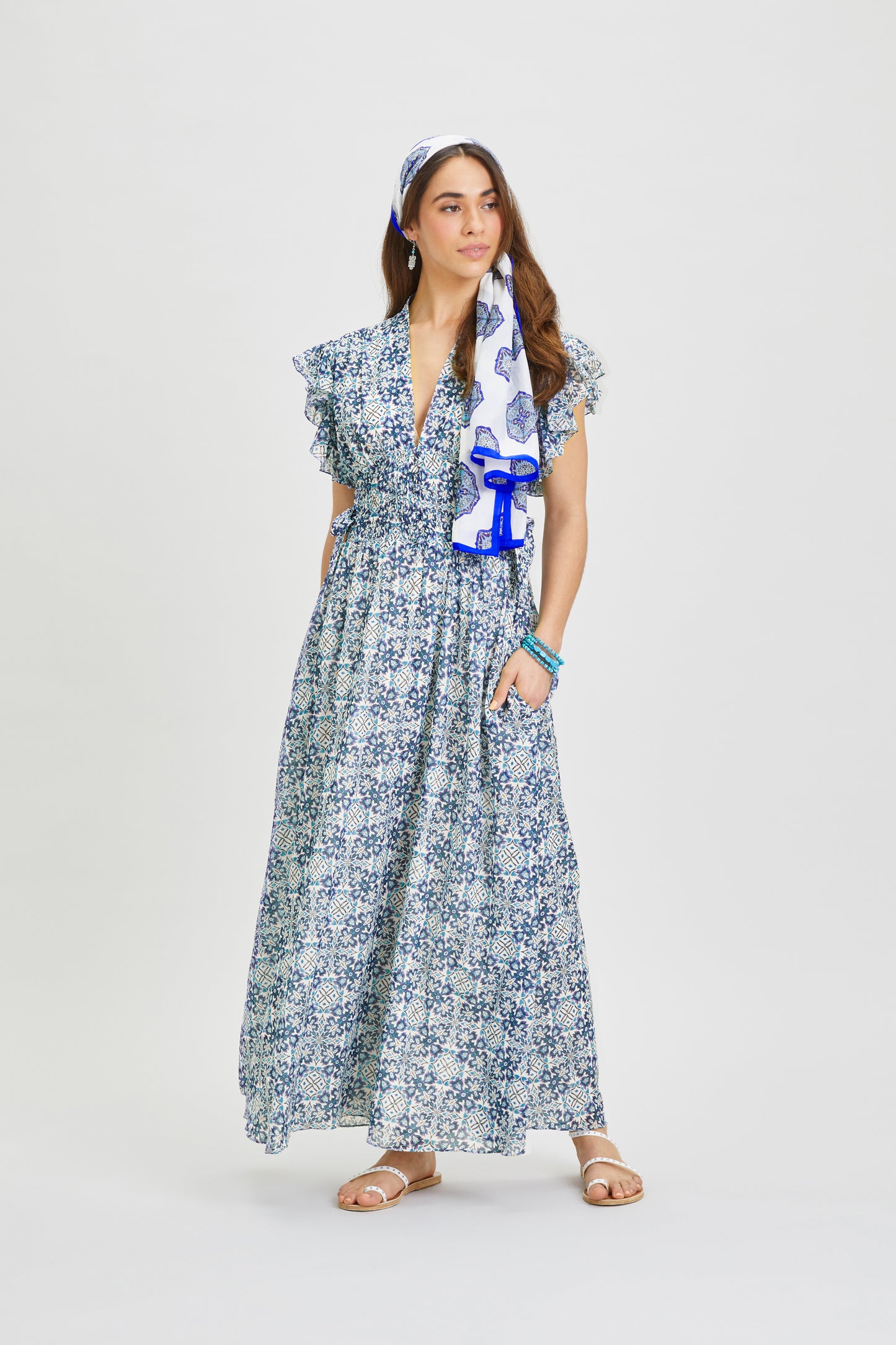 KIANA SILK MIDI DRESS WITH FRILLED CAP SLEEVES