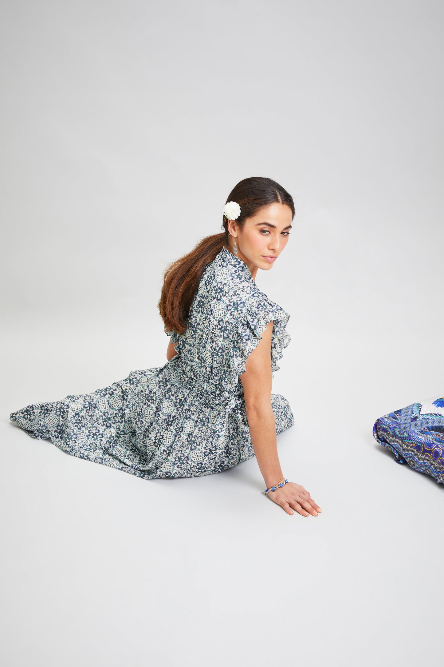 KIANA SILK MIDI DRESS WITH FRILLED CAP SLEEVES