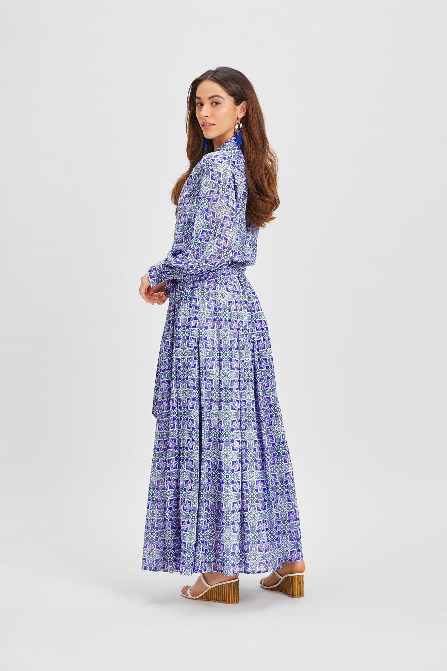 Lavenita dress back view with print-matched detailing