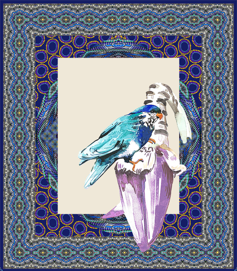 Ultramarine Lorikeet watercolour illustration from Ipakshi luxury fashion brand