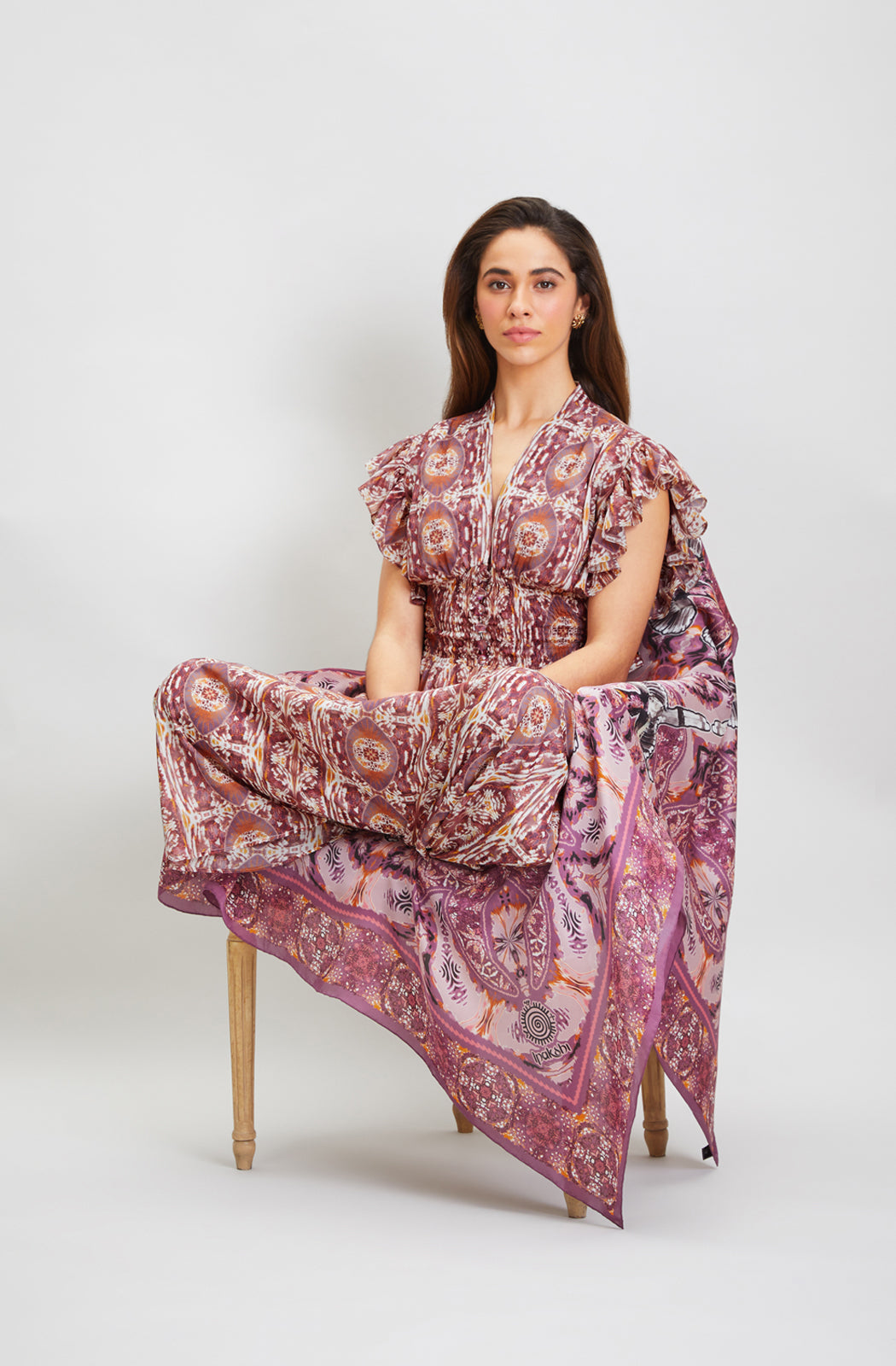 Adiratna Printed silk maxi dress