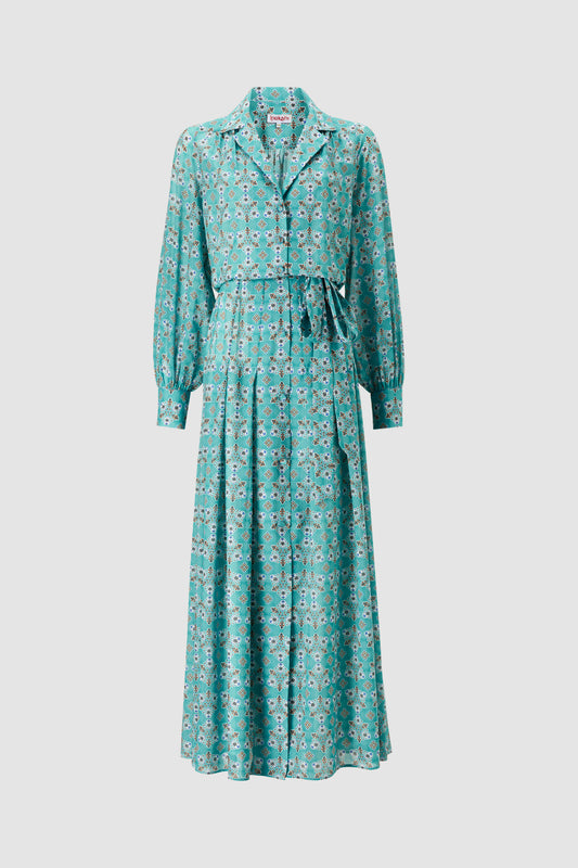 KALASIA SILK MAXI SHIRTDRESS WITH LONG SLEEVES