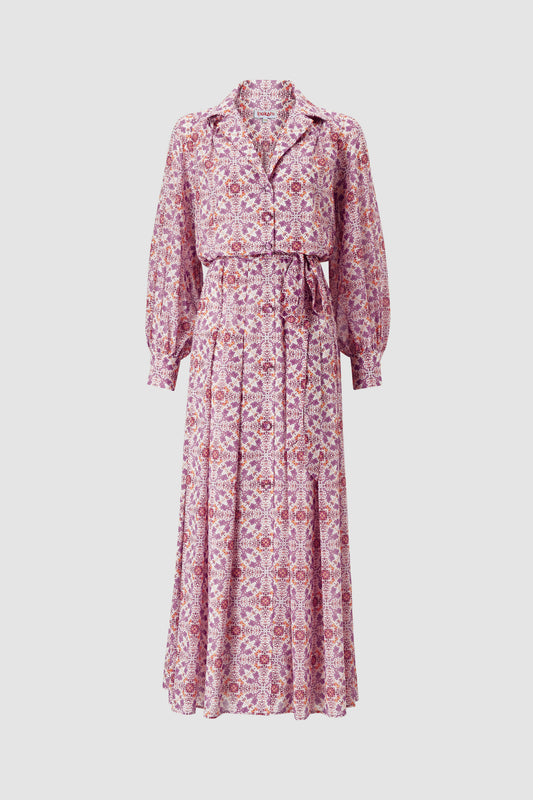 NAZRA SILK MAXI SHIRTDRESS WITH LONG SLEEVES